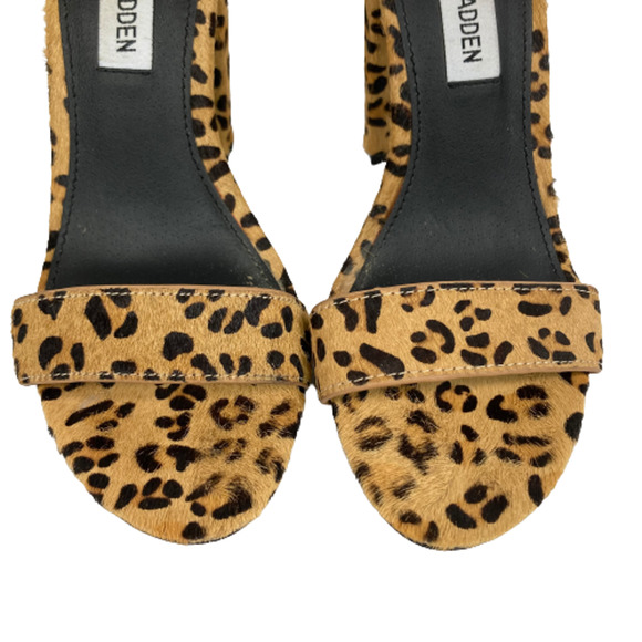Steve Madden Sandals Womens‎ Sz 6 Carrson Calf Hair Leopard Ankle Strap Heels - Picture 3 of 8
